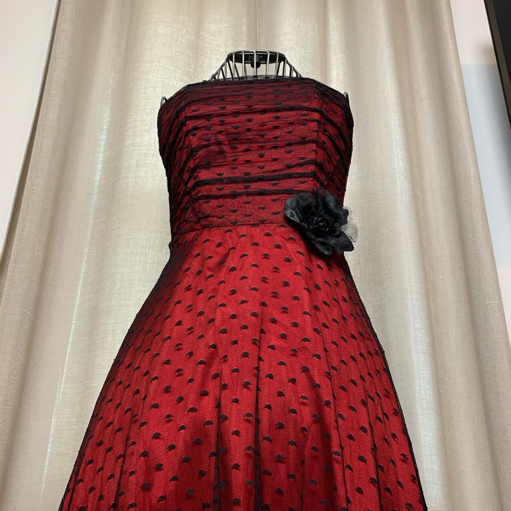 Elegant Red Dress with Black Mesh on top 🌹